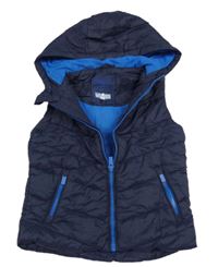 Tmavomodrá prešívaná šušťáková zateplená vesta s kapucňou URBAN RASCALS