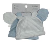 Nové - 4Set - Světlemodrá čepice a rukavice a bílo/modrá pruhovaná čepice a rukavice St. Bernard