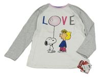 Nové - bílo-šedé melírované triko se Snoopym a Sally Brown St. Bernard