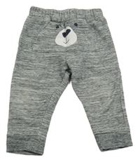 Sivo-bielo-čierne melírované tepláky s vreckom s medvedíkom Topomini