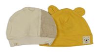 2x - Čepice - Smetanovo/hnědá s lietadlom  a pruhy, tmavožltá s Pú H&M