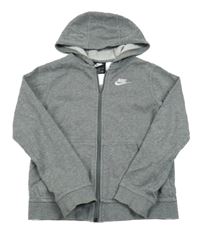 Šedá melírovaná propínací mikina s logem a kapucí Nike