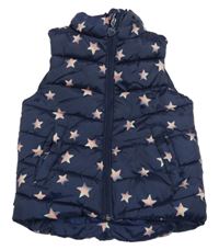 Tmavomodrá prešívaná šušťáková zateplená vesta s hviezdičkami dopodopo