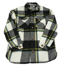 Bílo-černo-žluto-tmavozelená kostkovaná vlněná košilová bunda H&M