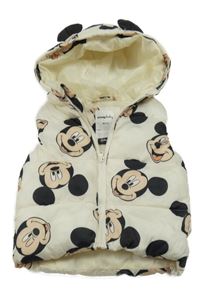 Smetanová prošívaná šusťáková zateplená vesta s Mickey a kapucí Sinsay