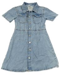 Světlemodré šisované riflové propínací šaty s límečkem Page one young