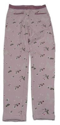 Svetloružové teplákové tregíny s motýlikmi a kvietkami a trblietavým pasom Kids