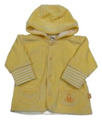 Žltá zamatová prepínaci podšitá mikina so včielkou a pruhmi a kapucňou