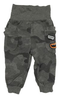 Šedo-tmavošedo-černé army melírované cargo tepláky s nášivkami PEPCO