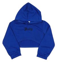 Zafírová crop mikina s nápisom a kapucňou SHEIN