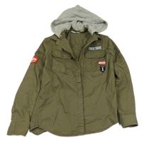 Khaki rifľová košeľová bunda s nášivkami a odopínacíá kapucňou H&M