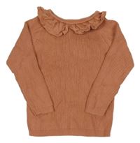 Skořicový rebrovaný sveter s volánikom George