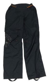 Černé kostkované šusťákové nepromokavé funkční kalhoty s potiskem Quechua