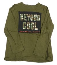 Tmavokhaki tričko s nápismi PRIMARK