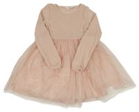 Světlerůžové žinylkovo/tylové šaty s puntíky H&M