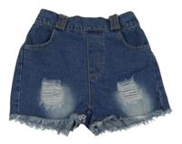 Modré rifľové kraťasy s vyšúchaním