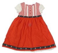 Červeno-biele plátenné šaty s kvietkami a madeirou Kids