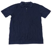 Tmavomodré kostkované pletené polo tričko C&A