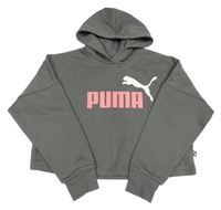 Tmavošedá oversize crop mikina s logem a kapucí PUMA