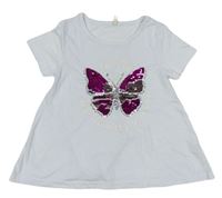 Biele tričko s motýlkom s překlápěcími flitre a nápismi Yd.