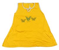 Horčicové bavlnené šaty s motýlikmi