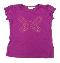 Fuchsiové tričko s motýlkom s flitrami Kids