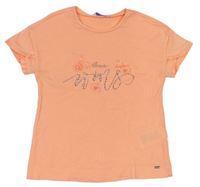 Neónově oranžové tričko s nápisom s kamienkami Mayoral