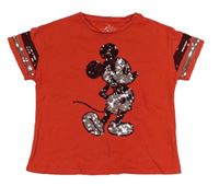 Červené tričko s Mickeym z flitrů M&S