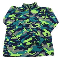 Sivo-tmavomodro-neónově zelená army fleecová funkčná mikina zn. Mountain Warehouse