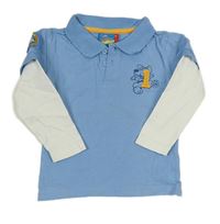 Světlemodro-biele polo tričko so psem a číslom Topolino