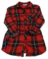 Červeno-černo-bílé kostkované propínací košilové šaty Primark