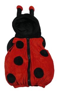 Nové - Kostým - Červeno-černá sametová vesta s kapucí - beruška