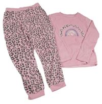 Růžovo-vzorované plyšové pyžamo s duhou F&F