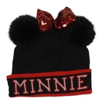 Černá čepice s bambulemi a mašlí z flitrů - Minnie Primark