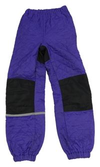 Fialovo-černé prošívané šusťákové zateplené kalhoty