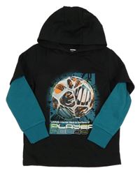 Čierno-petrolejová mikina s futbalovým loptou a kapucňou F&F