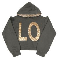 Tmavosivá crop mikina s písmeny a kapucňou George