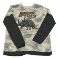 Šedo-antracitové batikované triko s dinosaurem Y.F.K.