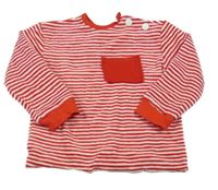 Červeno-biele pruhované zamatové tričko s vreckom