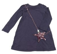 Tmavomodré bodkovaná é bavlnené šaty s hvězdou z překlápěcích flitrů