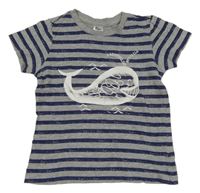 Sivo-tmavomodré pruhované tričko s velrybou Papagino