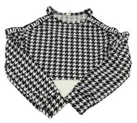 Čierno-biele kockované crop tričko s prestrihmi Shein