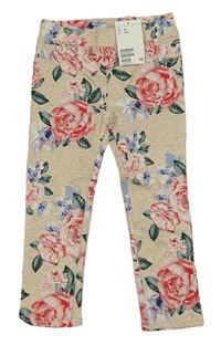 Nové - Béžové melírované květované tregíny H&M