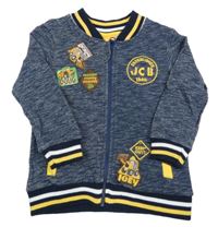 Tmavomodrá melírovaná prepínaci mikina s nášivkami - JCB M&Co.