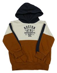 Smetanovo-hnedo-tmavomodrá mikina s nápisom a kapucňou H&M