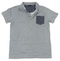 Tmavomodro-sivé vzorované polo tričko Next