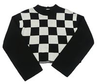 Čierno-biely kockovaný crop sveter H&M
