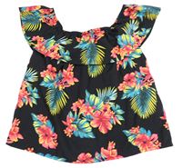 Čierno-červený kvetovaný ľahký top s volánikom zn. Primark