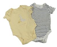 2x body - žlté body + bielo-tmavomodré pruhované body