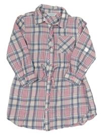Růžovo-bílo-modré kostkované košilové propínací šaty Primark